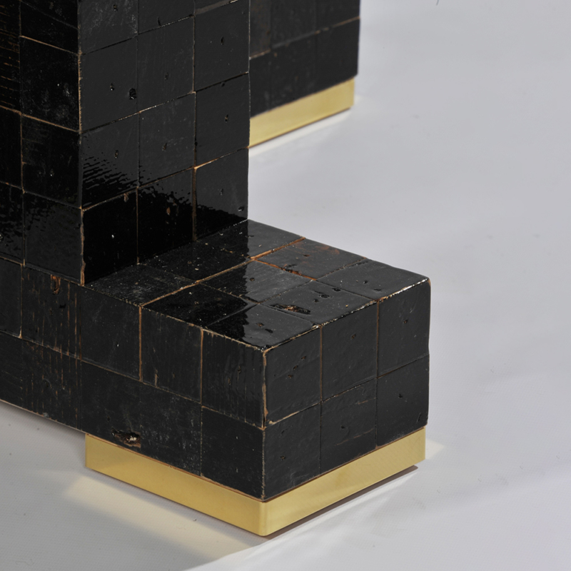 Piet Hein Eek - Waste Waste Table 40x40 - Round, with brass baseboard